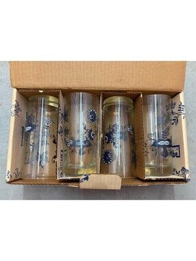 Blue Danube Glassware 15 oz Cooler Tumblers – Set of 4 w/ Box Blue Floral Onion